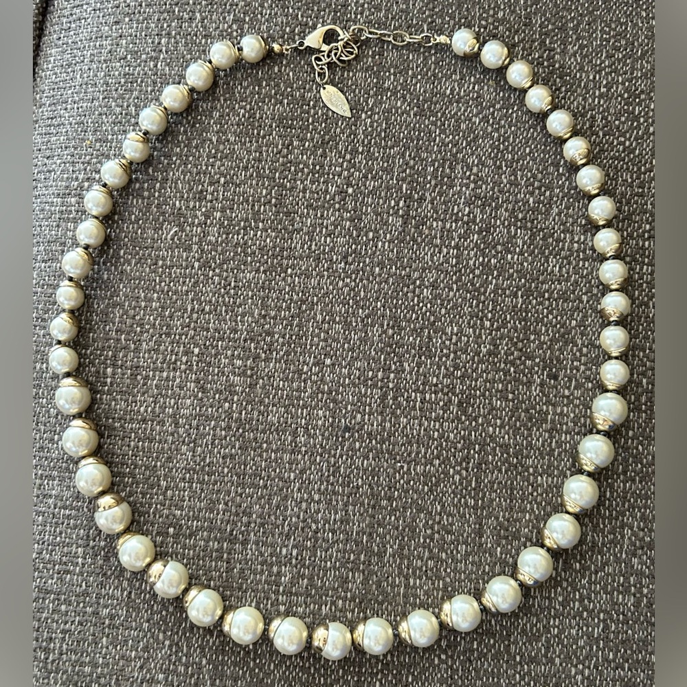 COLDWATER CREEK Signed Pearl & Gold Single Strand Necklace
